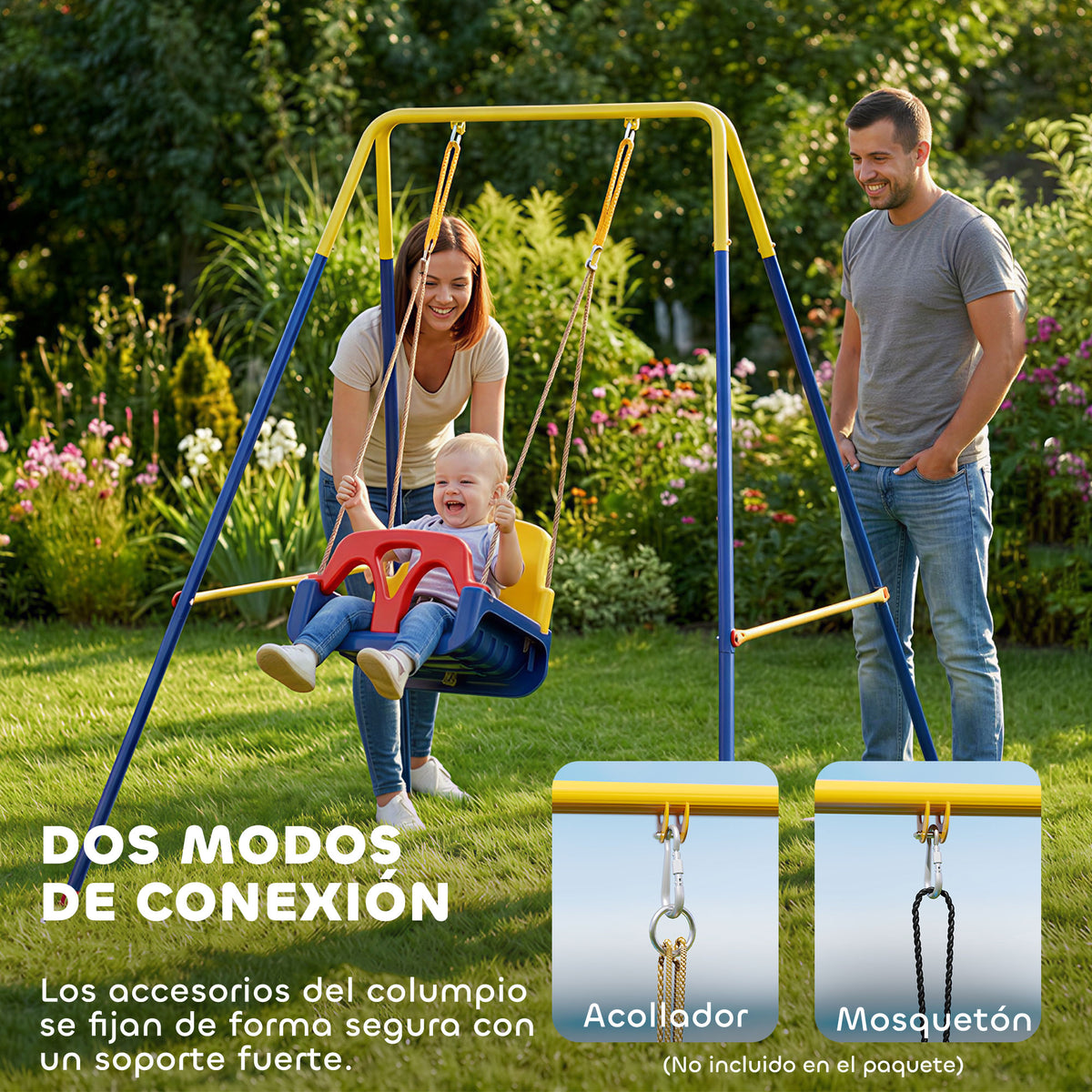 Aiyaplay Estructura De Columpio Infantil Plegable 2 Ganchos Carga 50 Kg Azul_5