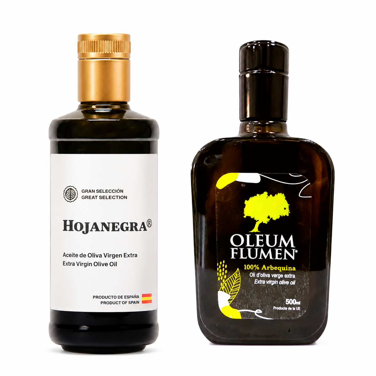 Lote Aceite De Oliva Aove Gran Selección, Picual Hojanegra Y Arbequina Flumen, 2 Botellas De 500 Ml (un Litro)_0