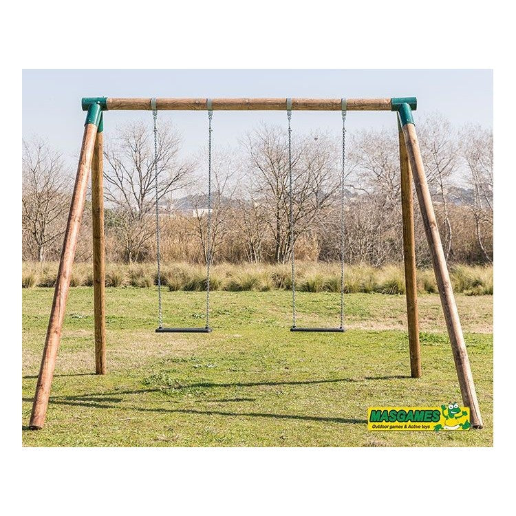 Columpio Doble De Madera Redonda Masgames Fuji Adultos (caucho Y Cadenas).