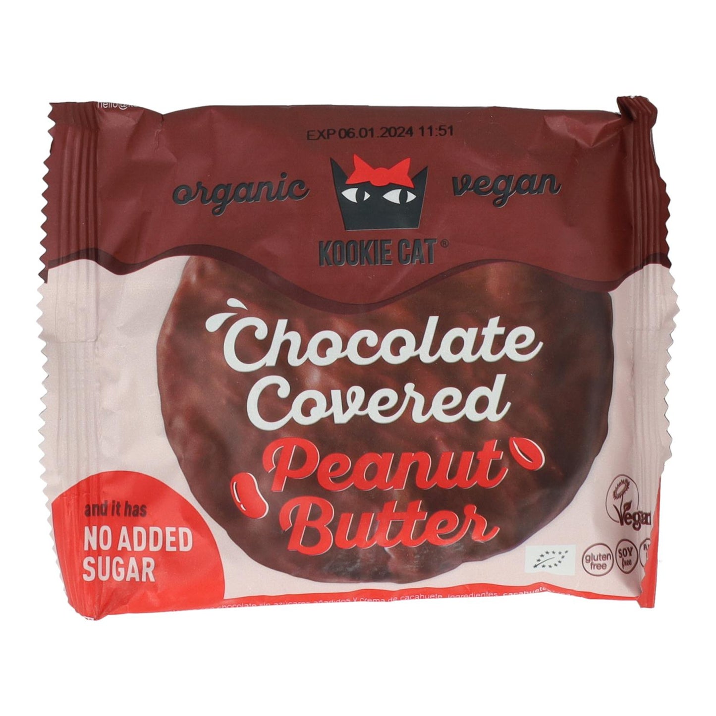 Galleta de Mantequilla de Cacahuete cubierta de Chocolate sin azúcar añadida Kookiecat 50 g