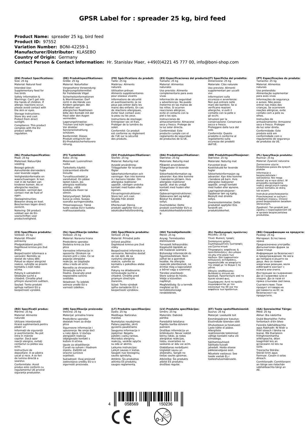 Comida Para Pájaros Silvestres 25kg - Alimento Para Aves Silvestres