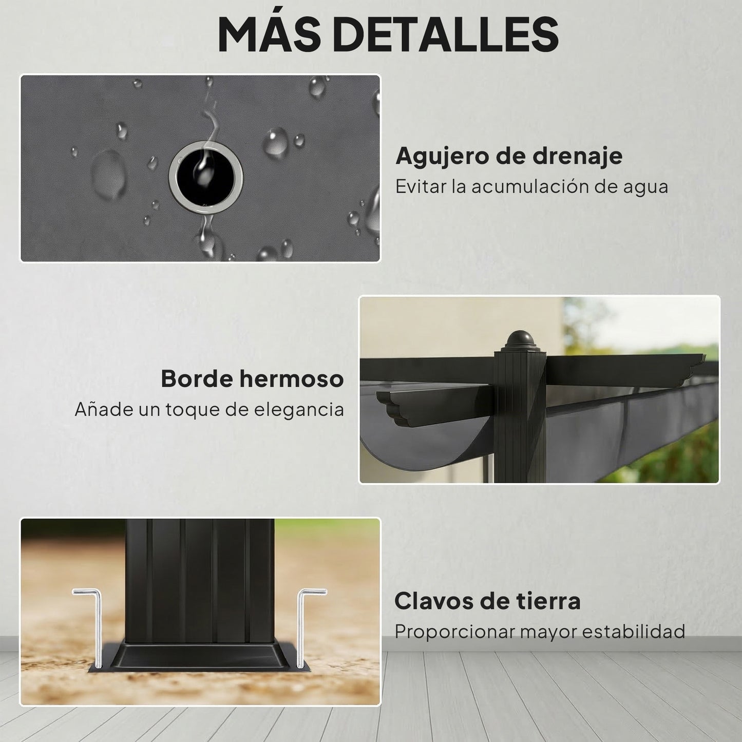 Outsunny Pérgola De Jardín 4x3 M Con Techo Retráctil Y Marco De Aluminio Gris_5