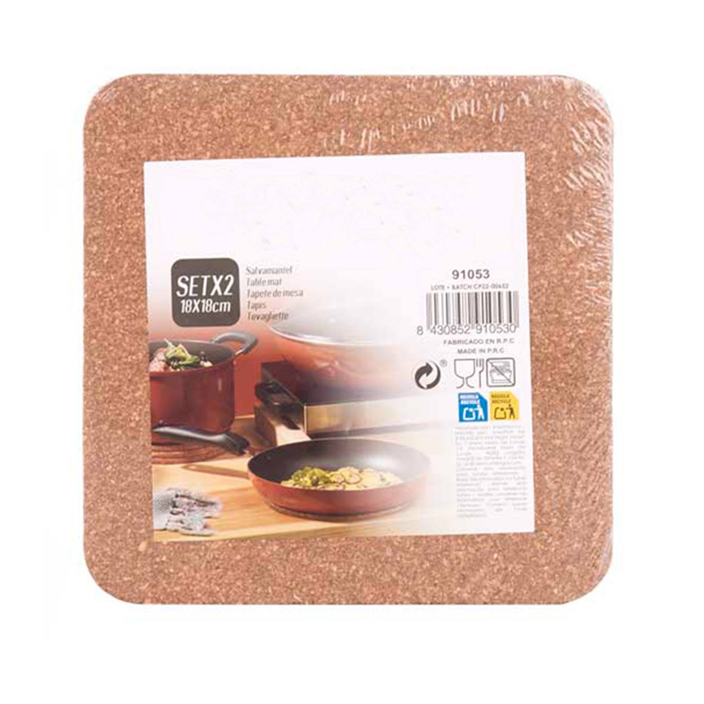 Set 2 Salvamantel Corcho Cuadrado 18 Cm Colección Kinvara