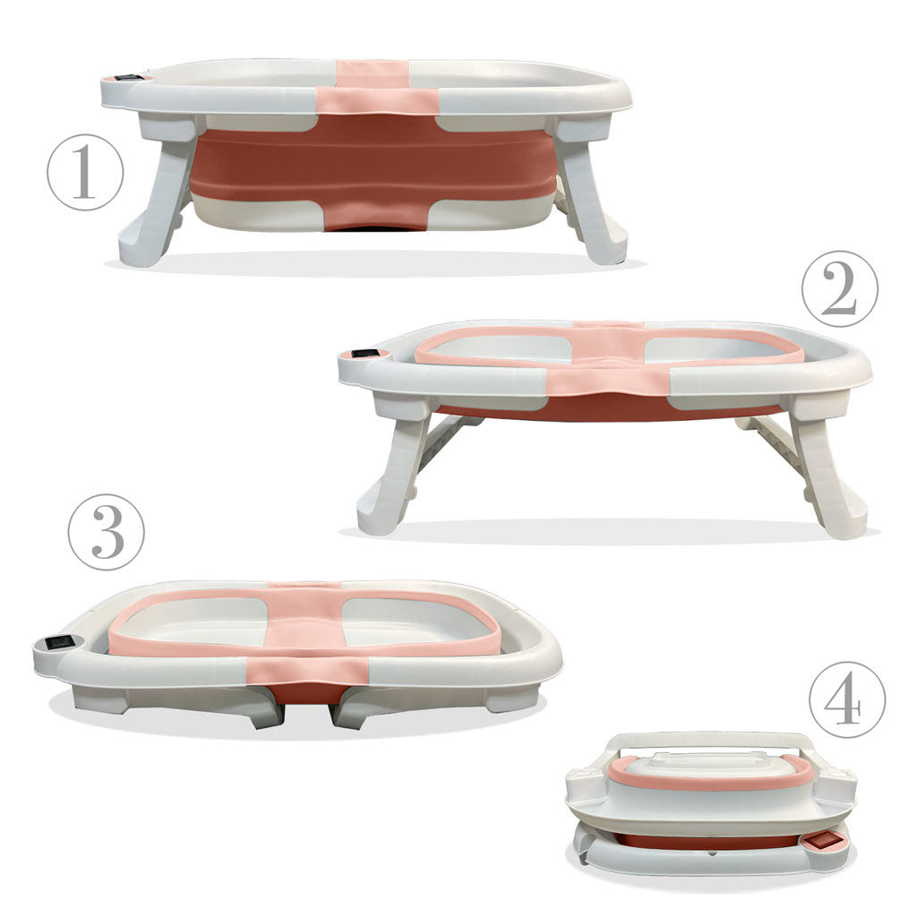 Bathby Bañera Bebé Plegable Con Termómetro, Cojín Antideslizante, Patas Antideslizantes (rosa Oasis)