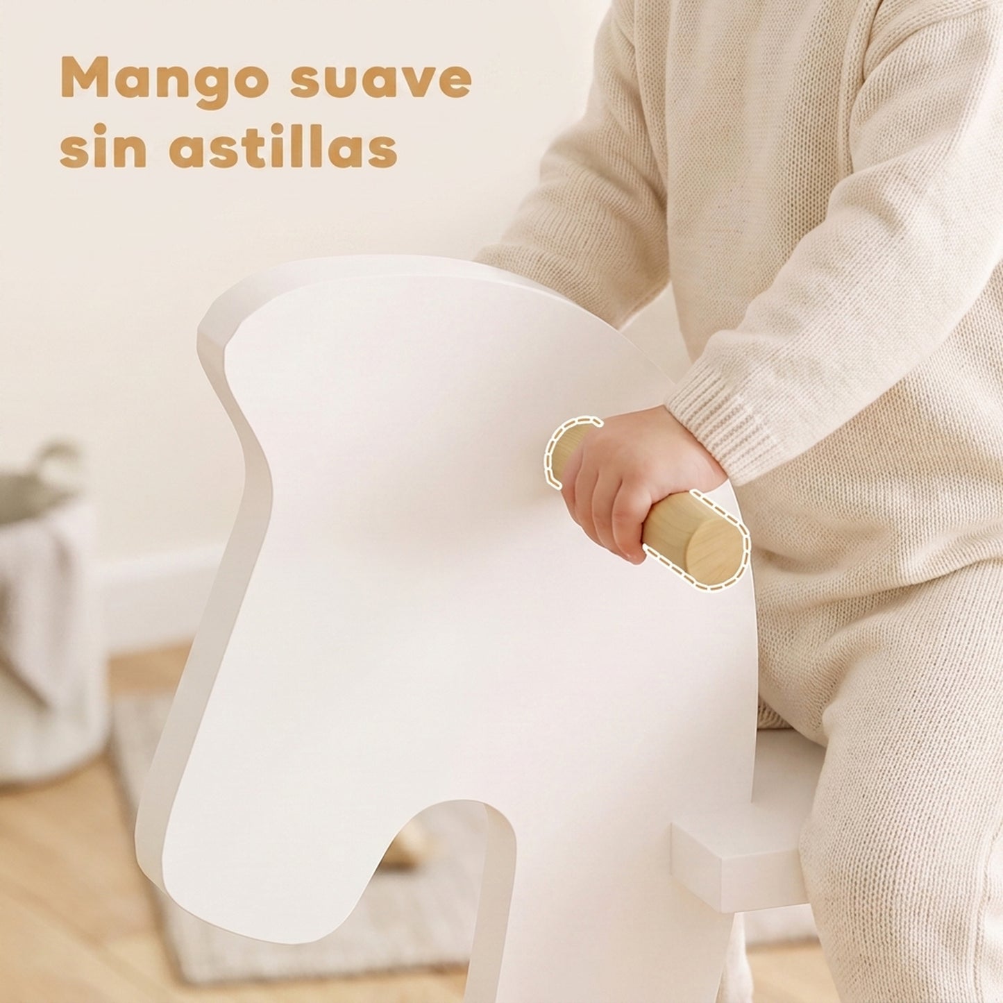 Homcom Caballito Balancín Para Bebés Diseño Clásico Base De Madera Blanco_5