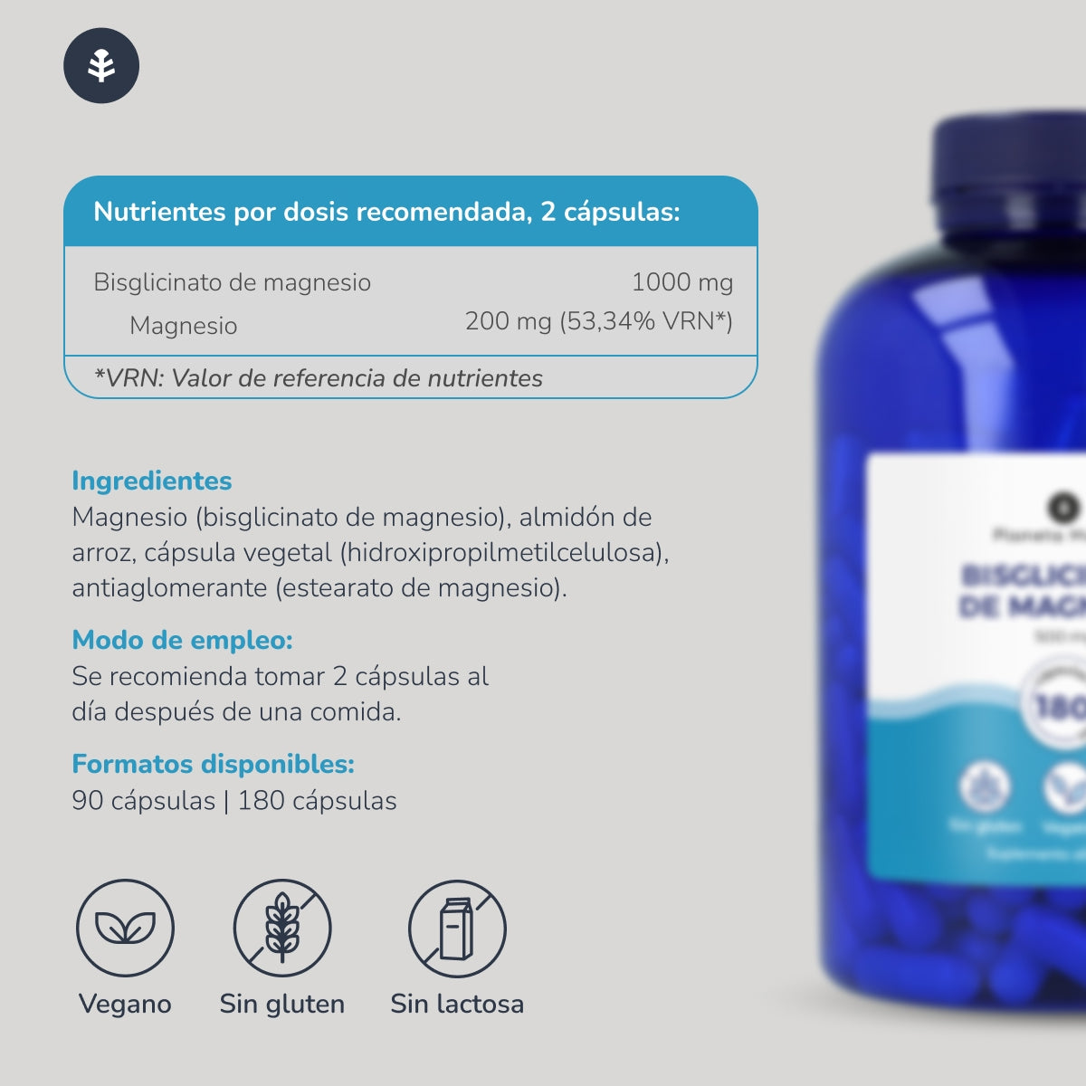Bisglicinato de Magnesio 500 mg Planeta Huerto 90 cápsulas