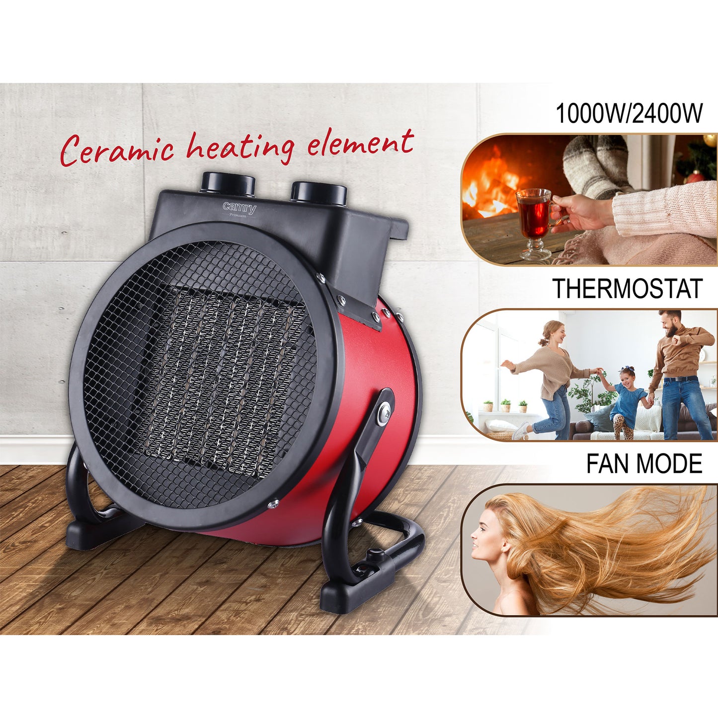 Calefactor Cerámico Termoventilador Portátil, 2 Niveles Potencia Termostato Automático, Moderno, Briebe, Ht1130, Negro/rojo_5