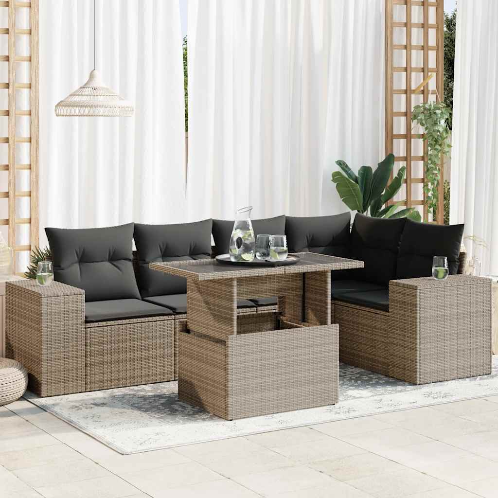 Set De Muebles De Jardín 6 Pzas Y Cojines Ratán Sintético Gris / Vetonek_5