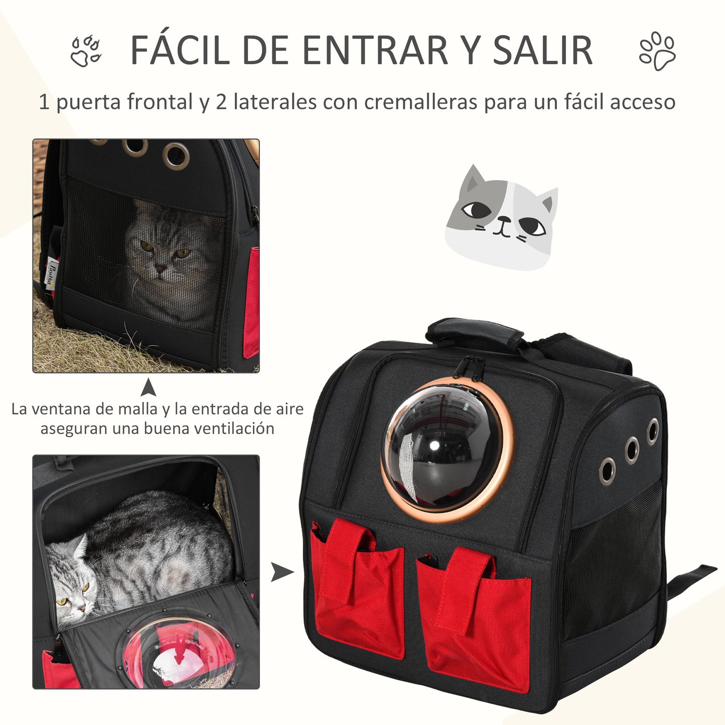 Pawhut Mochila Para Gatos Perros Pequeños Plegable Con Ojo De Buey 38x24x38 Cm_5