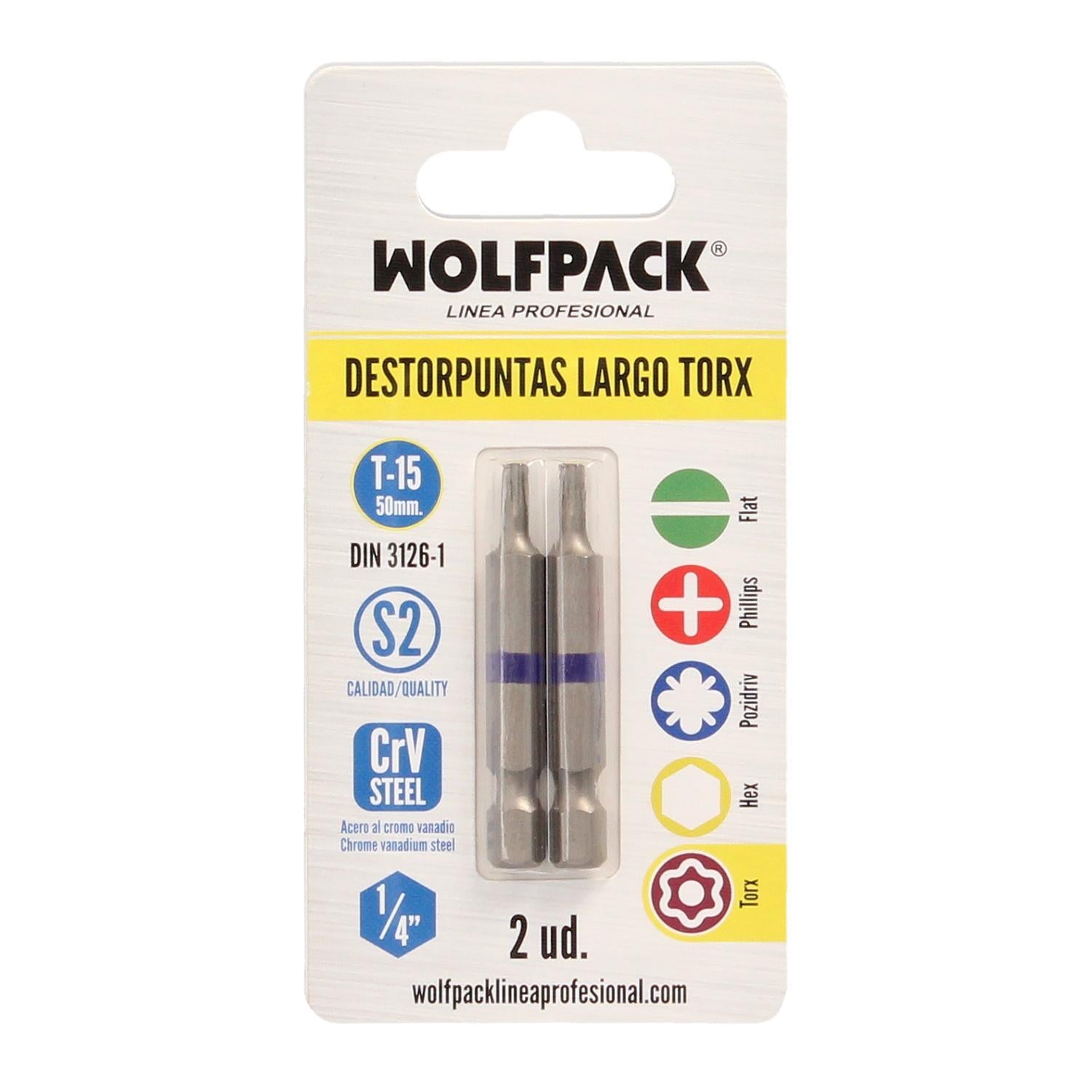 Puntas Largas Destornillador Torx T15 (2 Piezas). Acero S2 Al Cromo Vanadio. Puntas Hexagonales, Destorpuntas,