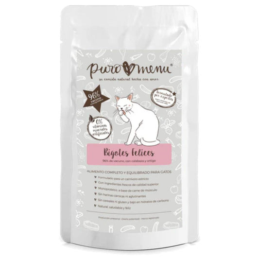 Comida húmeda Barf gatos Bigotes felices (Vacuno) BIO Puromenu 100 g