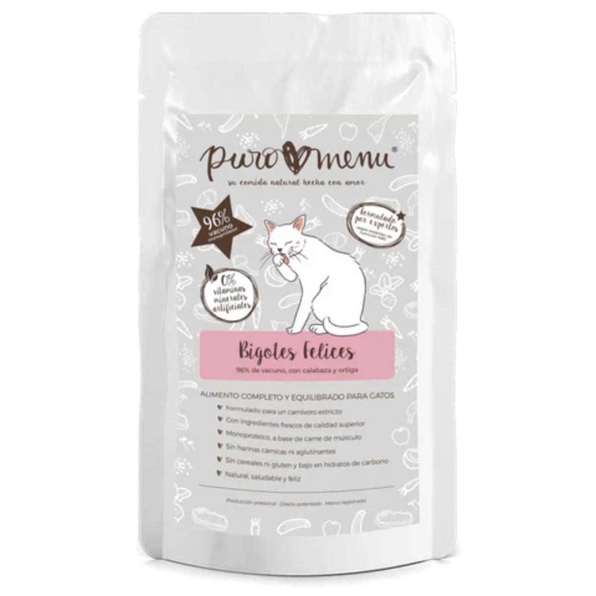 Comida húmeda Barf gatos Bigotes felices (Vacuno) BIO Puromenu 100 g