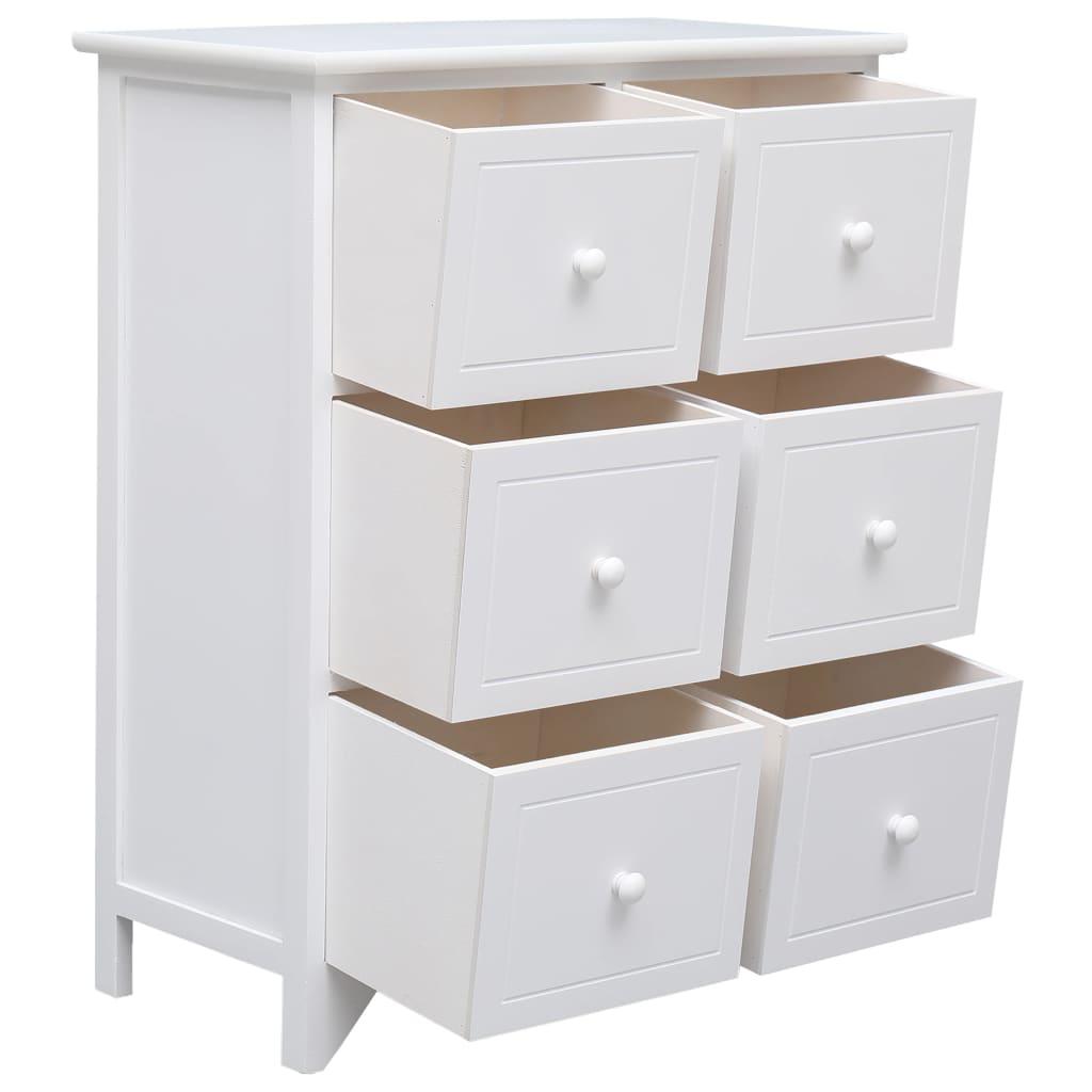 Armario Auxiliar 6 Cajones Madera Paulownia Blanco 60x30x75 Cm_3