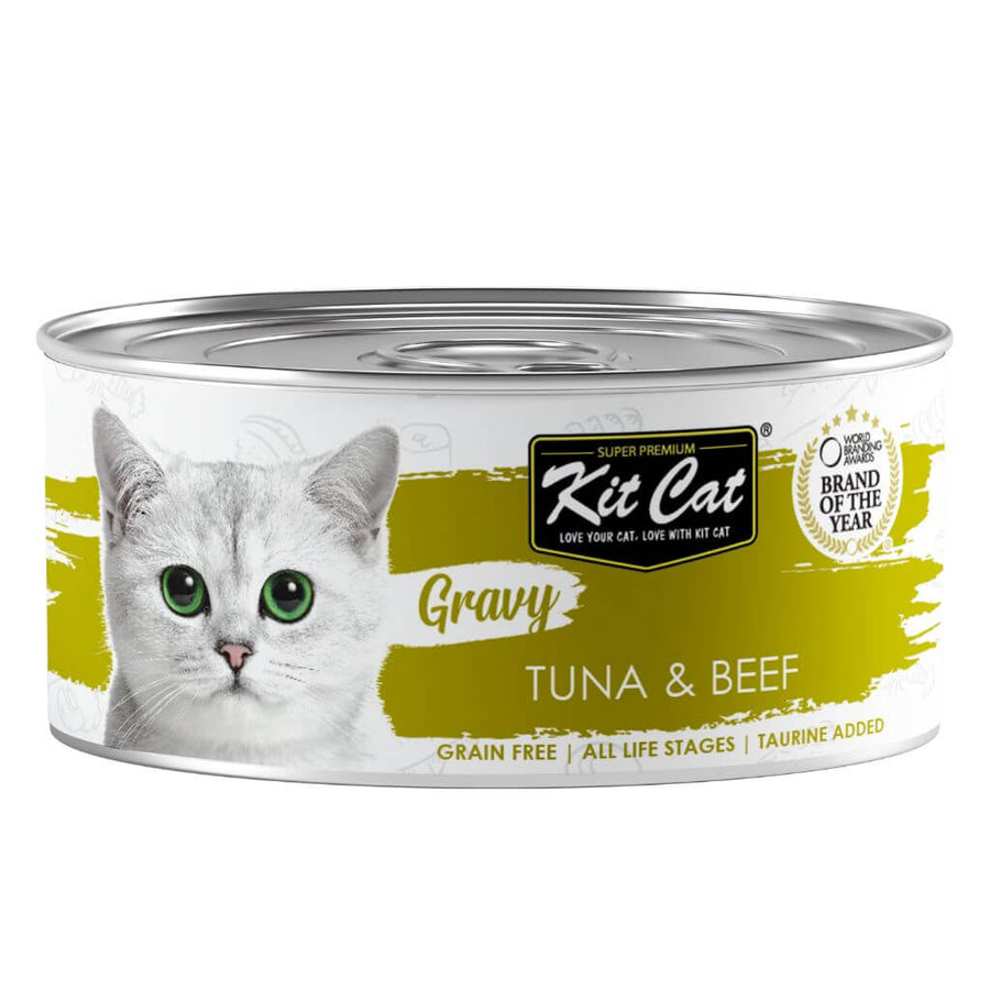 Kit Cat Lata Gravy - Atún & Ternera 70 g Comida húmeda para gatos en salsa