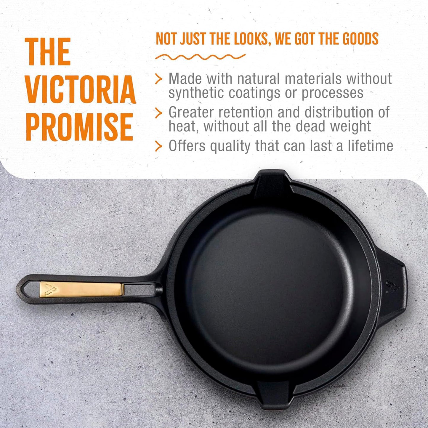 Victoria Sartén Hierro Fundido Curado Signature Gold Inducción 25cm, Apta Fuego, Barbacoa, Horno, Vitrocerámica_5