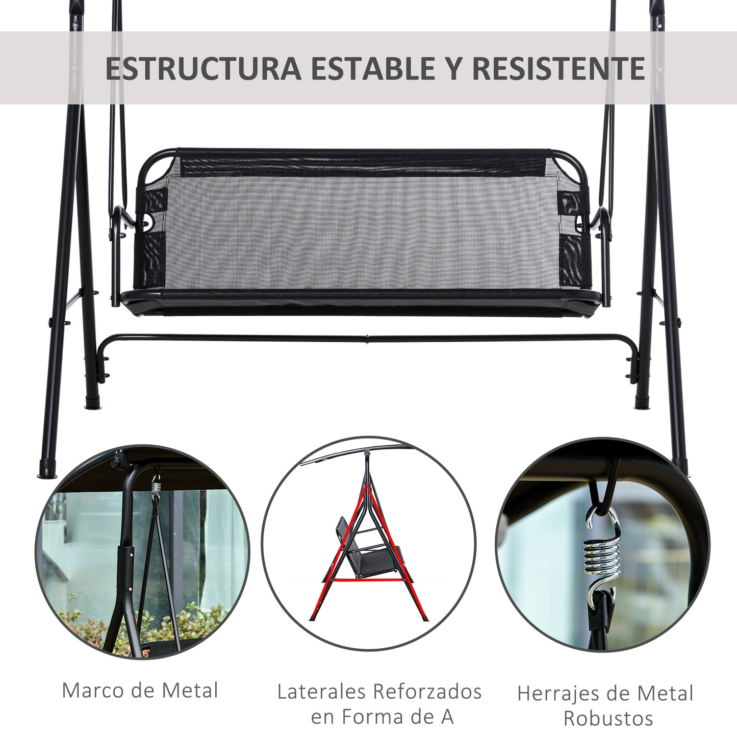 Outsunny Columpio De Jardín 2 Plazas Silla Balancín Techo Ajustable_5