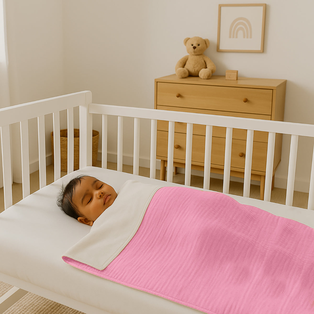 Manta De Algodón Orgánico Rex Blanca Y Rosa