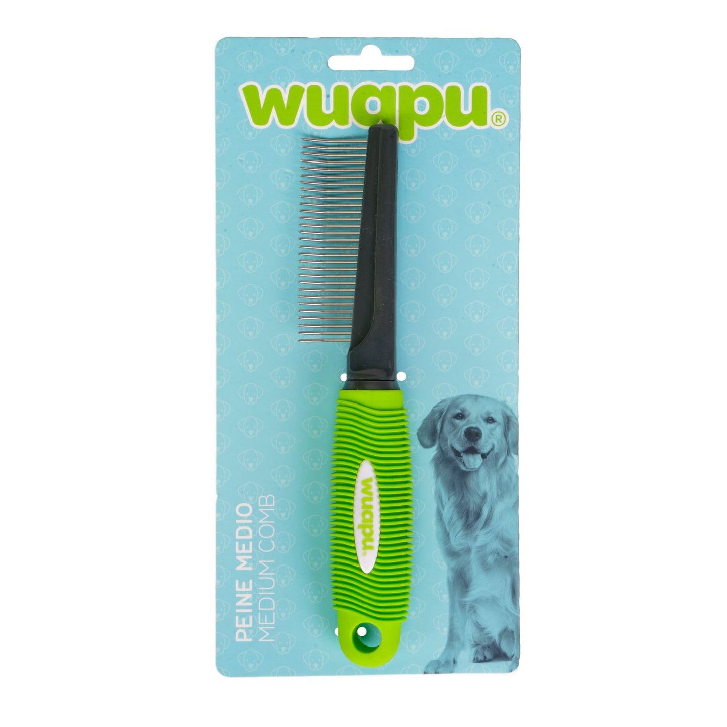 Peine Medio Wuapu, Peine Ergonómico Medio Para Perros, Ideal Para Pelajes Largos, Ásperos Y Rizados
