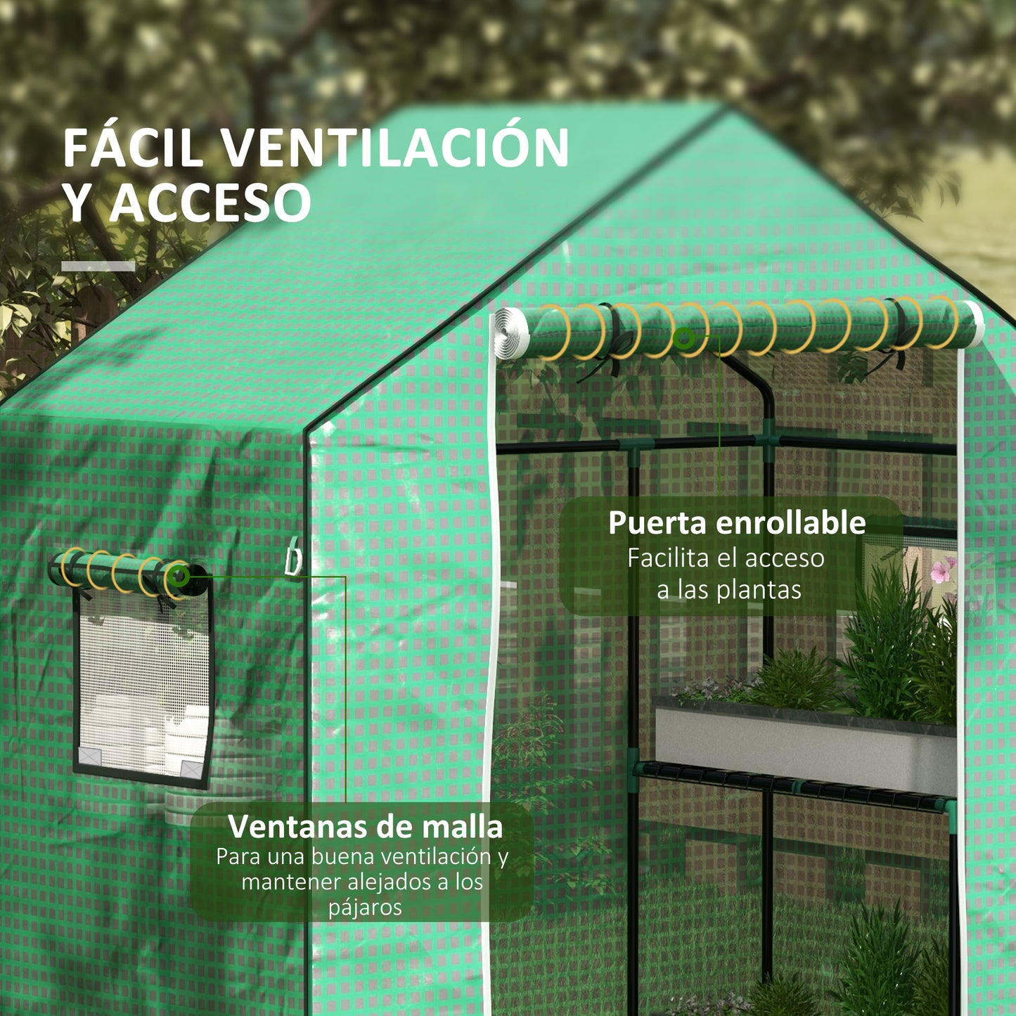 Outsunny Cubierta De Invernadero 140x73x190 Cm Con Ventana Anti-uv Verde_5