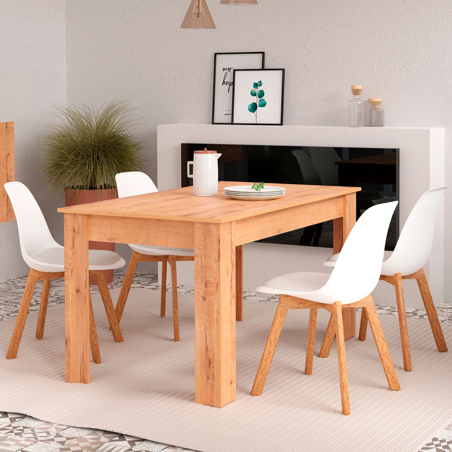 Mesa Comedor Madera, Salón O Cocina Para 4 - 6 Personas 77x140x80 Cm, Muebles Diseño Moderno, Briebe, Opal, Madera