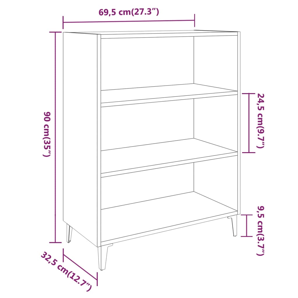 Aparador Madera Contrachapada Blanco Brillante 69,5x32,5x90 Cm / Vetonek_5