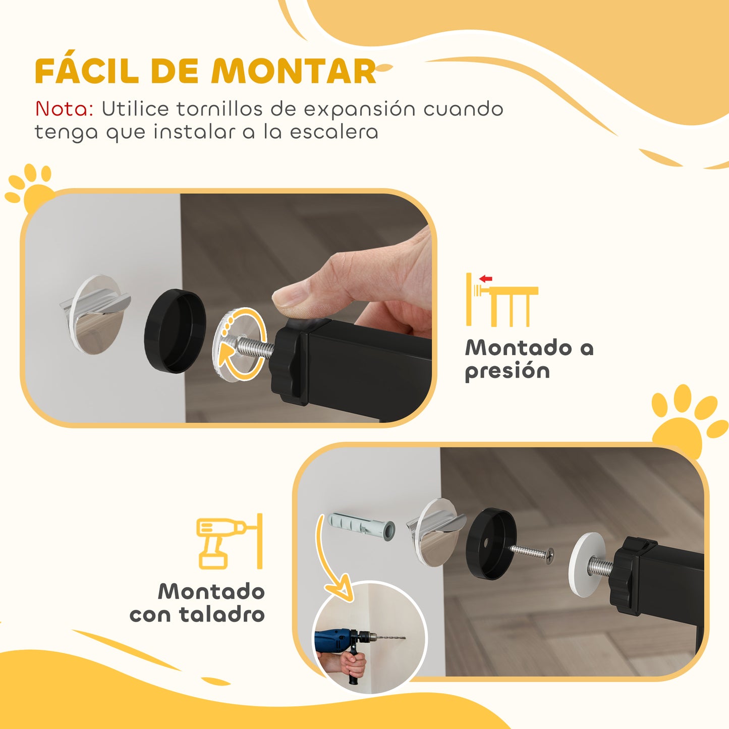 Pawhut Barrera De Seguridad Extensible Con 2 Extensiones 75-95x76 Cm Negro_5
