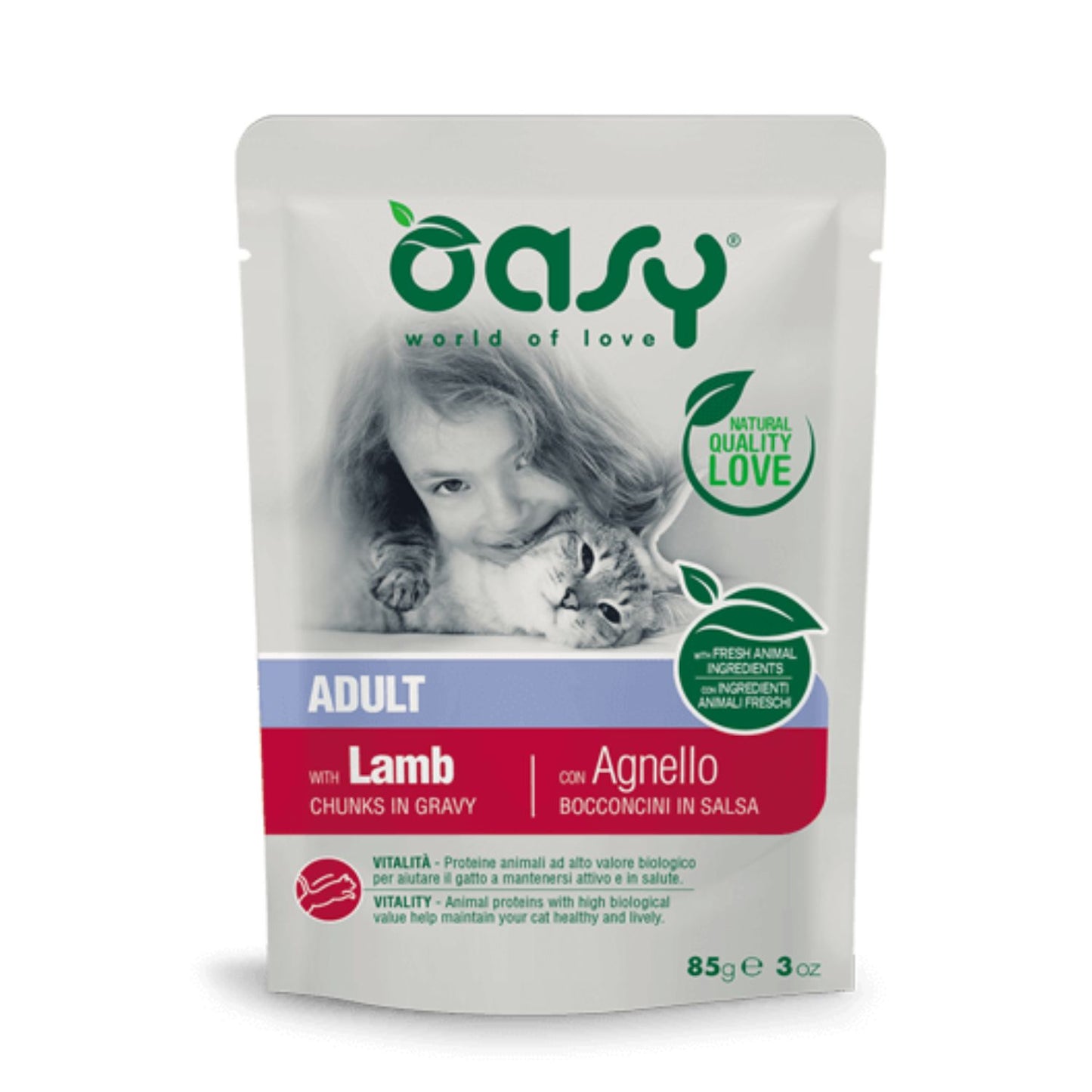 12 Sobres De Comida Oasy Trozos En Salsa Para Gato Adulto De Cordero 12x85g_0