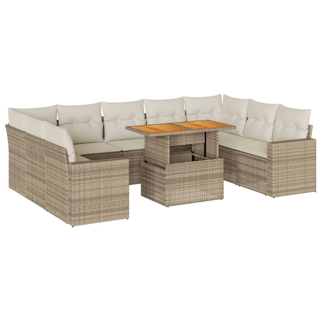 Juego De Sofás Jardín Con Cojines Beige 10 Pzas Ratán Sintético / Vetonek_5