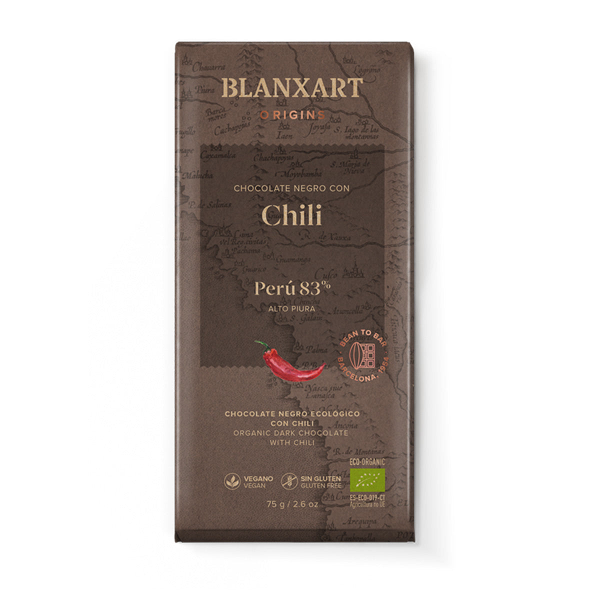Chocolate Perú 83% con chili Blanxart 75g