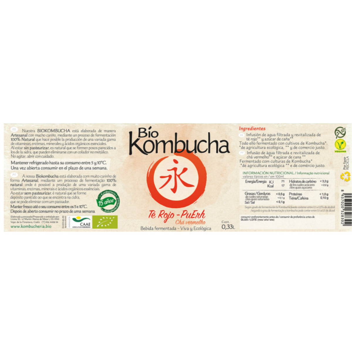 Biokombucha Té Rojo Pu Erh 8x0,33l Viva_1