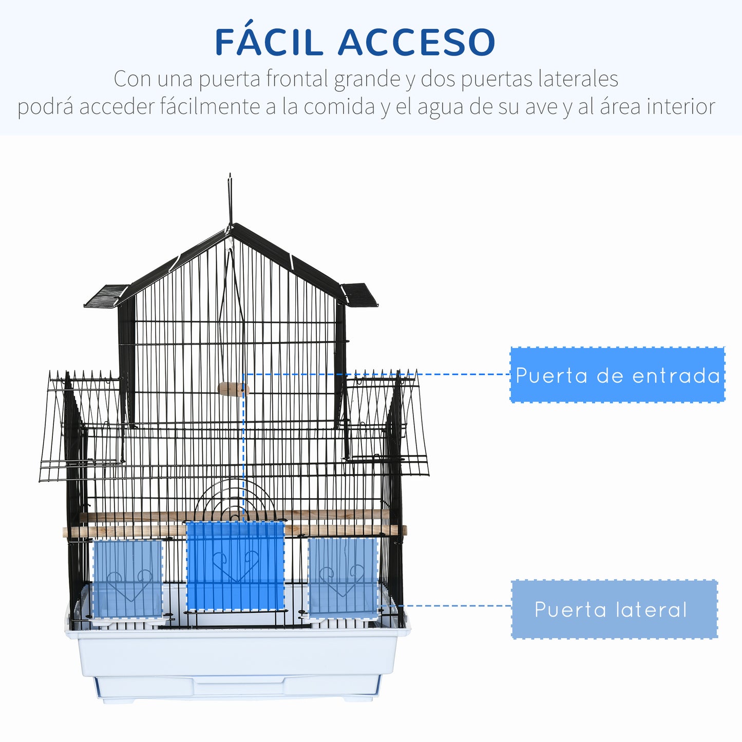 Pawhut Jaula Para Pájaros Con Puertas Comederos Perchas 50,5x41x63 Cm Blanco_5