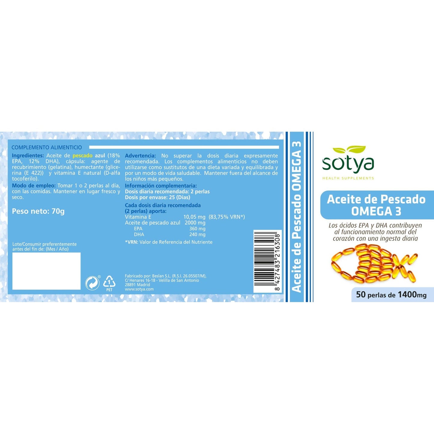 Aceite de pescado Omega 3 Sotya 50 Perlas 1400 mg