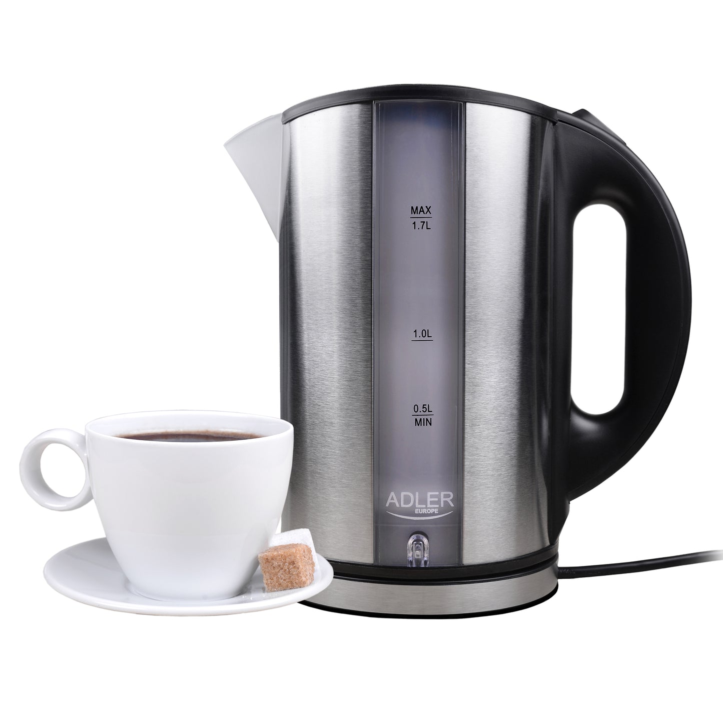 Hervidor Agua Eléctrico, 1,7l,  Acero Inox., Resistencia Oculta, Inalámbrico, Apagado Automático Adler Ad 1216, 2200w