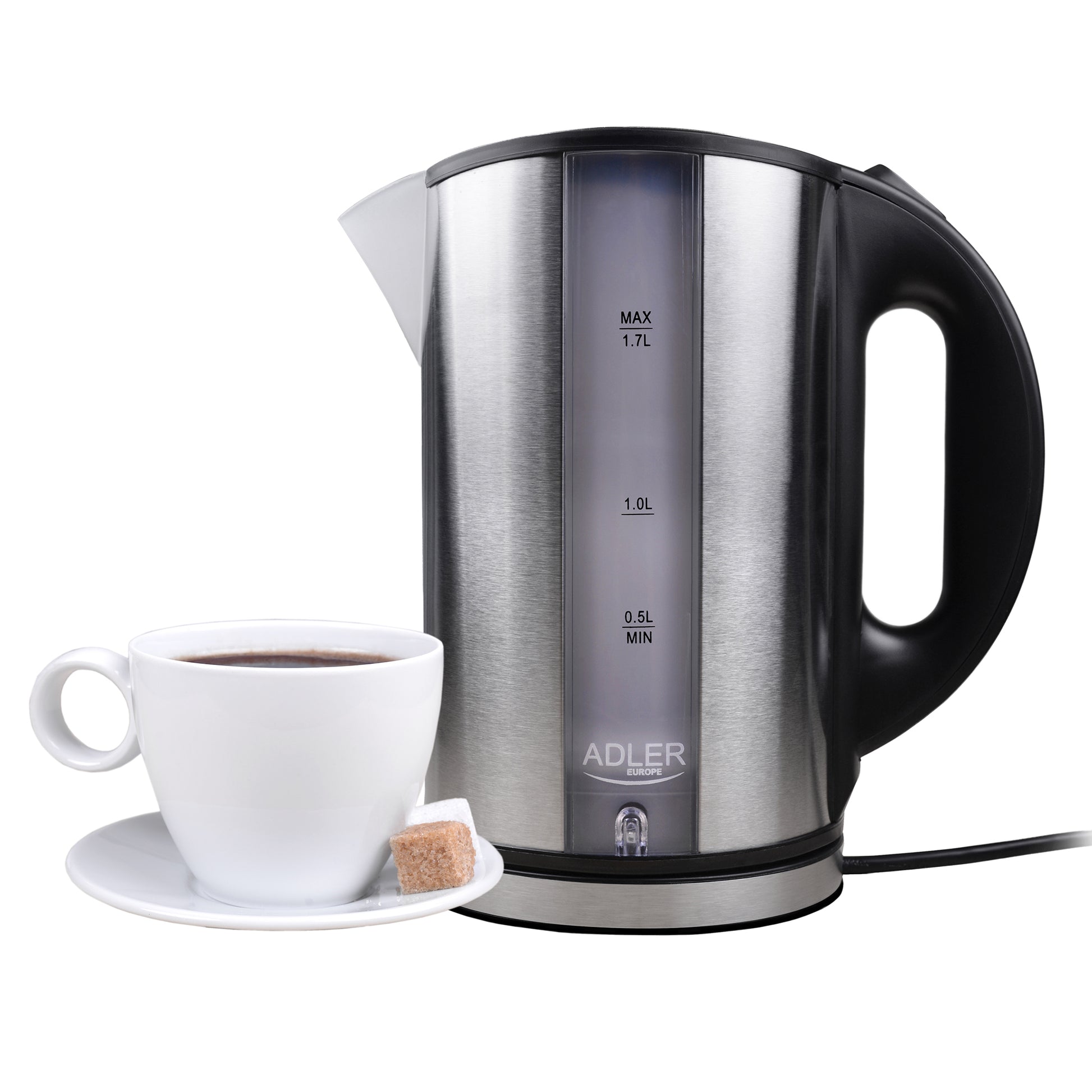 Hervidor Agua Eléctrico, 1,7l,  Acero Inox., Resistencia Oculta, Inalámbrico, Apagado Automático Adler Ad 1216, 2200w