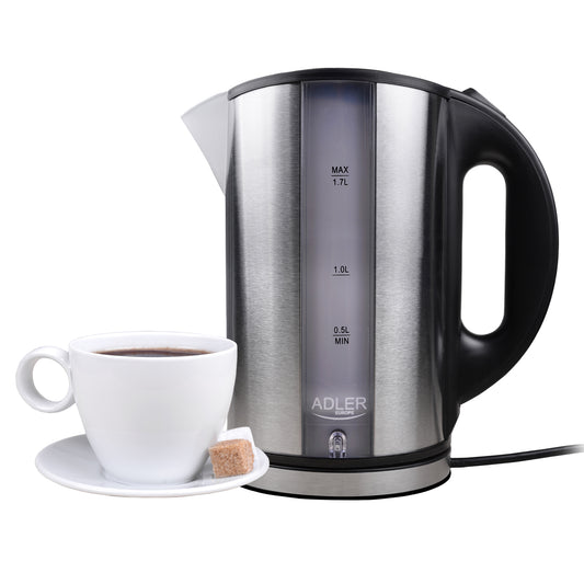 Hervidor Agua Eléctrico, 1,7l,  Acero Inox., Resistencia Oculta, Inalámbrico, Apagado Automático Adler Ad 1216, 2200w