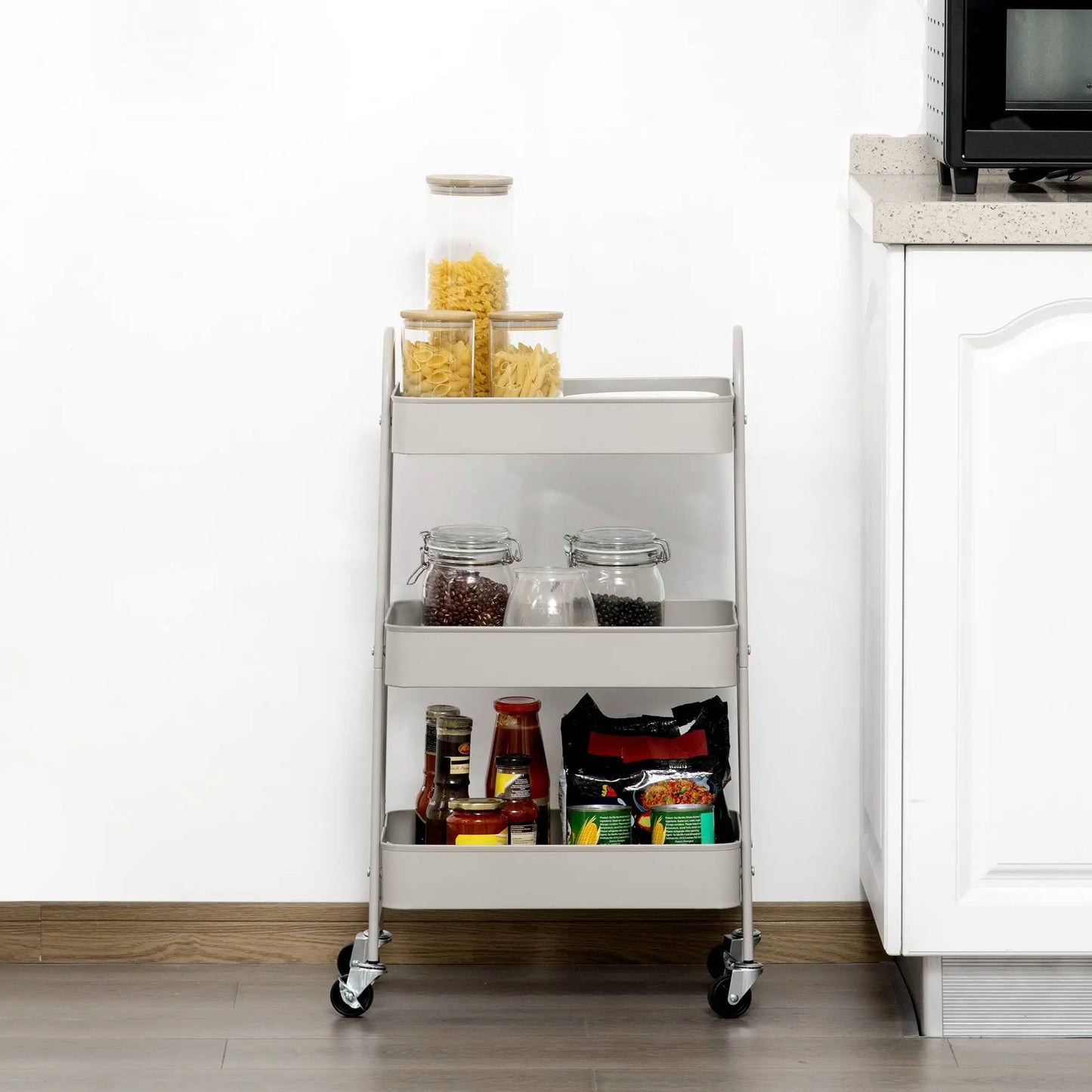 Well Home Carro De Cocina Rolling Color Taupe Con 3 Cestas Y Ruedas 44x31,5x79,5cm_3