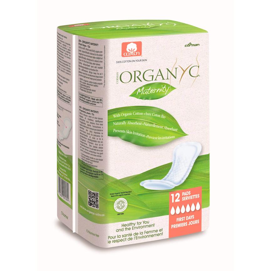Compresas postparto primeros días 100 % algodón organico Organyc 12 Uds