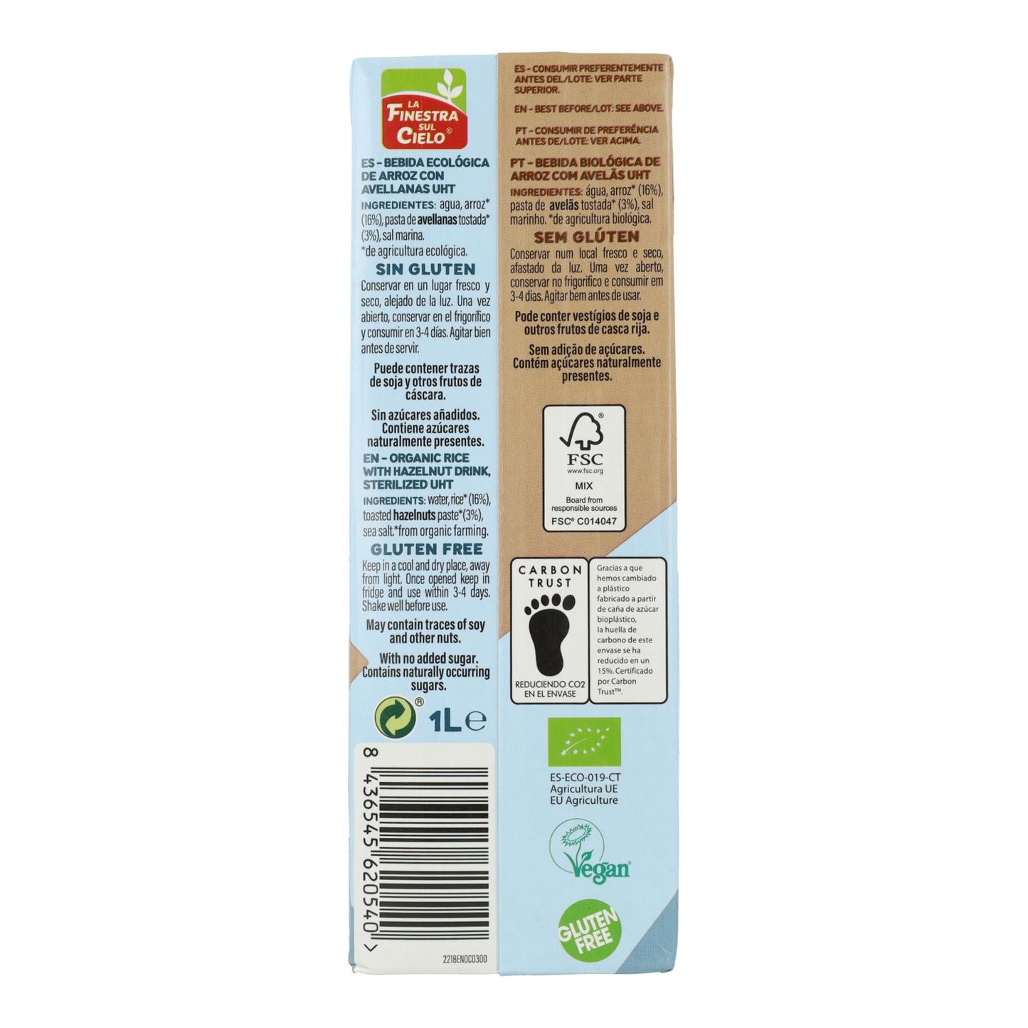 Bebida de Arroz con Avellanas Bio La Finestra Sul Cielo 1 L