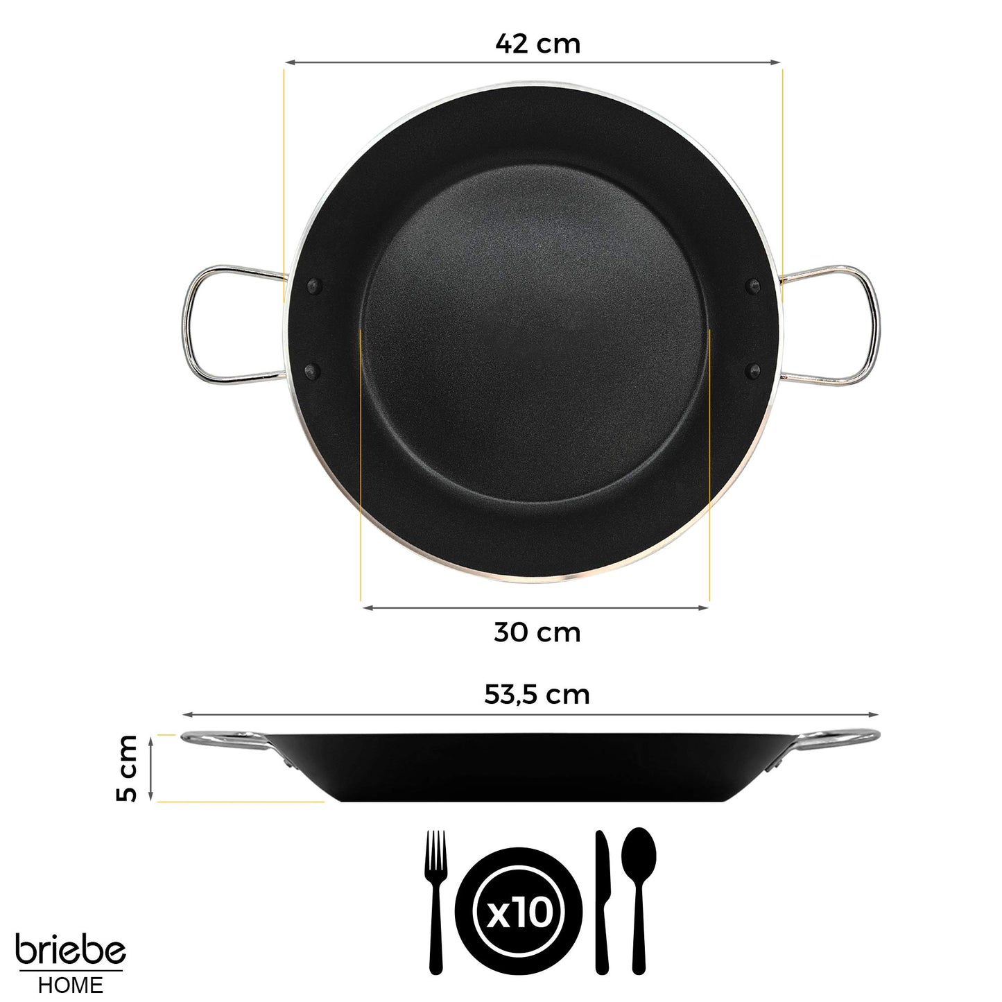 Briebe Paellera Inducción 42cm, 9-10 Raciones, Aluminio Prensado, Antiadherente Sin Pfoa, 3mm Espesor, Zafrán, Negro_5