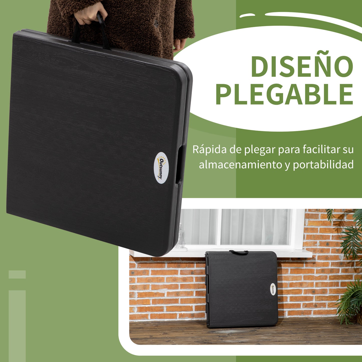 Outsunny Mesa De Jardín Plegable Con Altura Ajustable 118x60x56-74cm Gris Oscuro_5