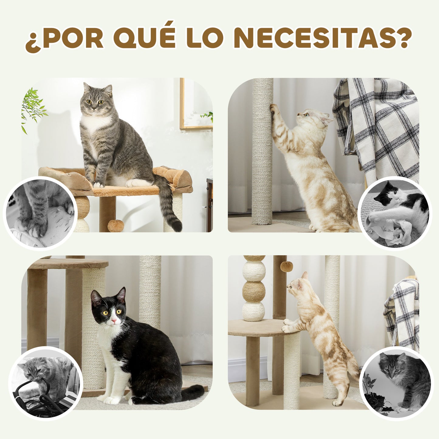 Pawhut Árbol Rascador Para Gatos 86 Cm Con Plataforma Cama Postes De Yute Gris_5