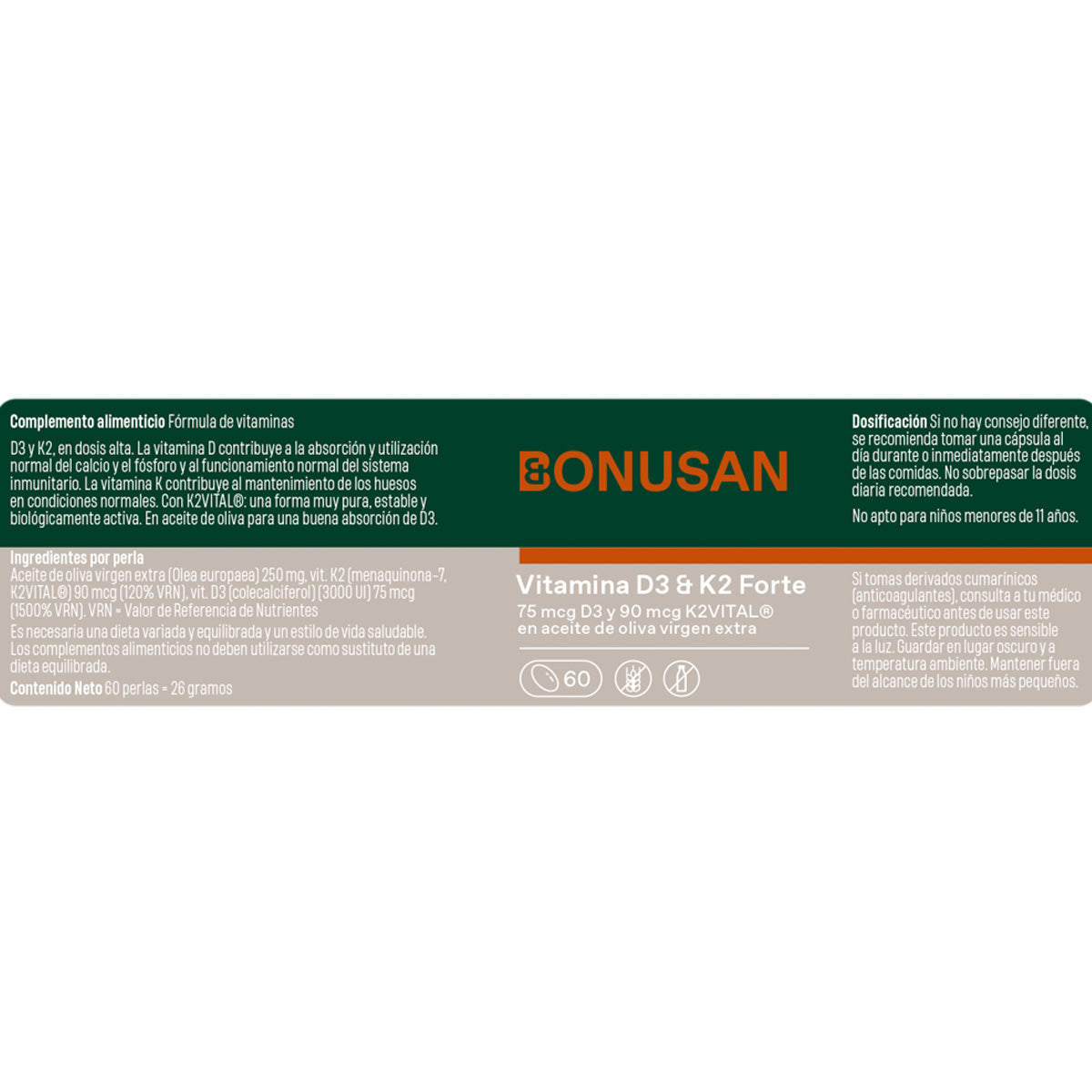 Vitamina D3 & K2 Forte Bonusan, 60 perlas