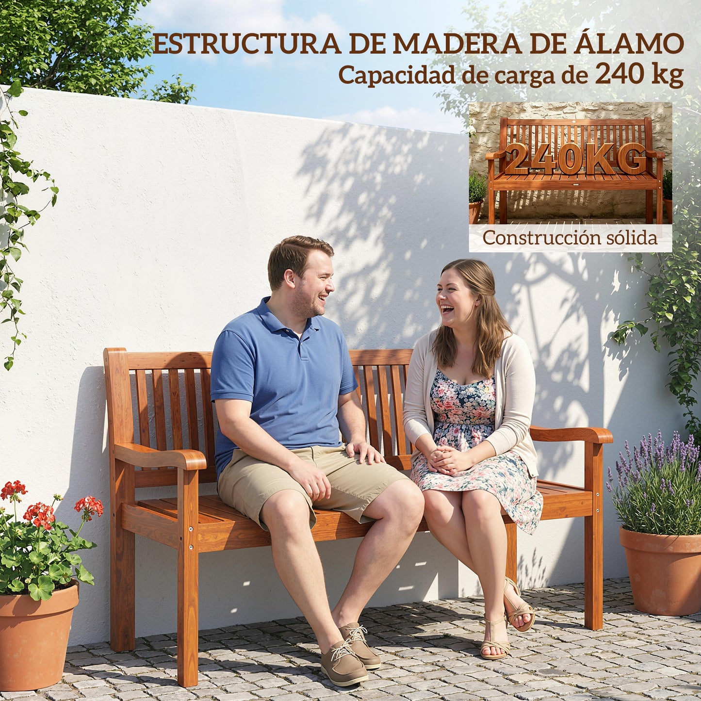 Outsunny Banco De Jardín De Madera Con Funda Impermeable Marrón Claro_5