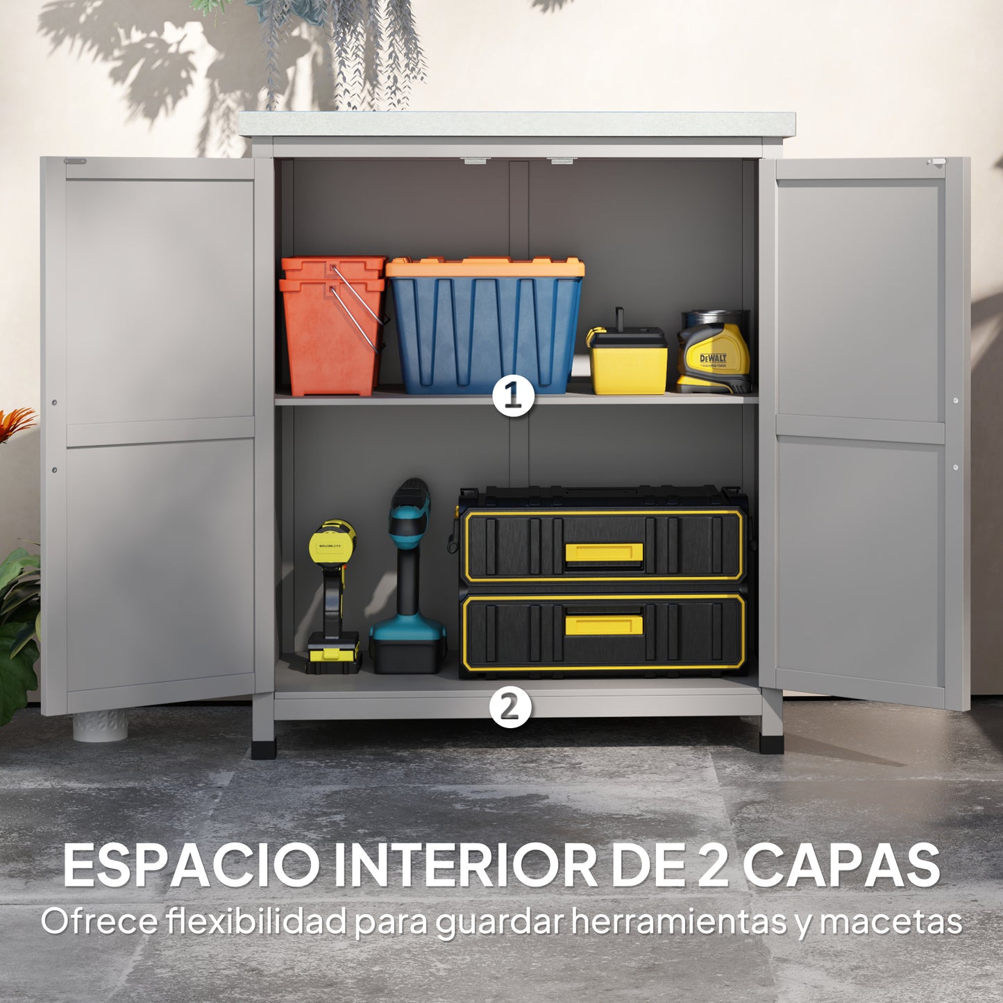 Outsunny Caseta De Jardín De Madera Con Techo De Acero Y 2 Puertas Gris_5