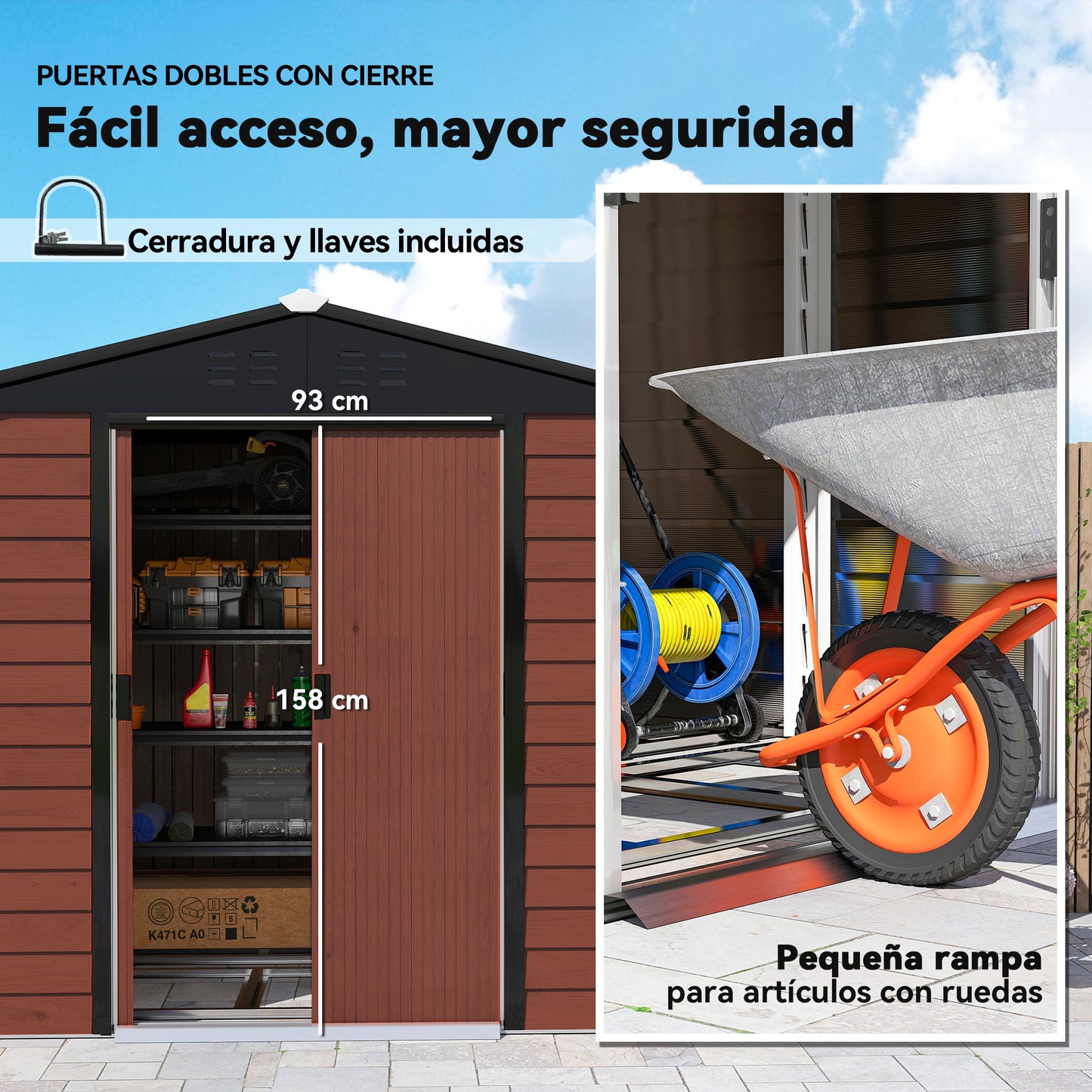 Outsunny Caseta De Jardín Exterior 4,4 M² 240x206x198 Cm Teca_5