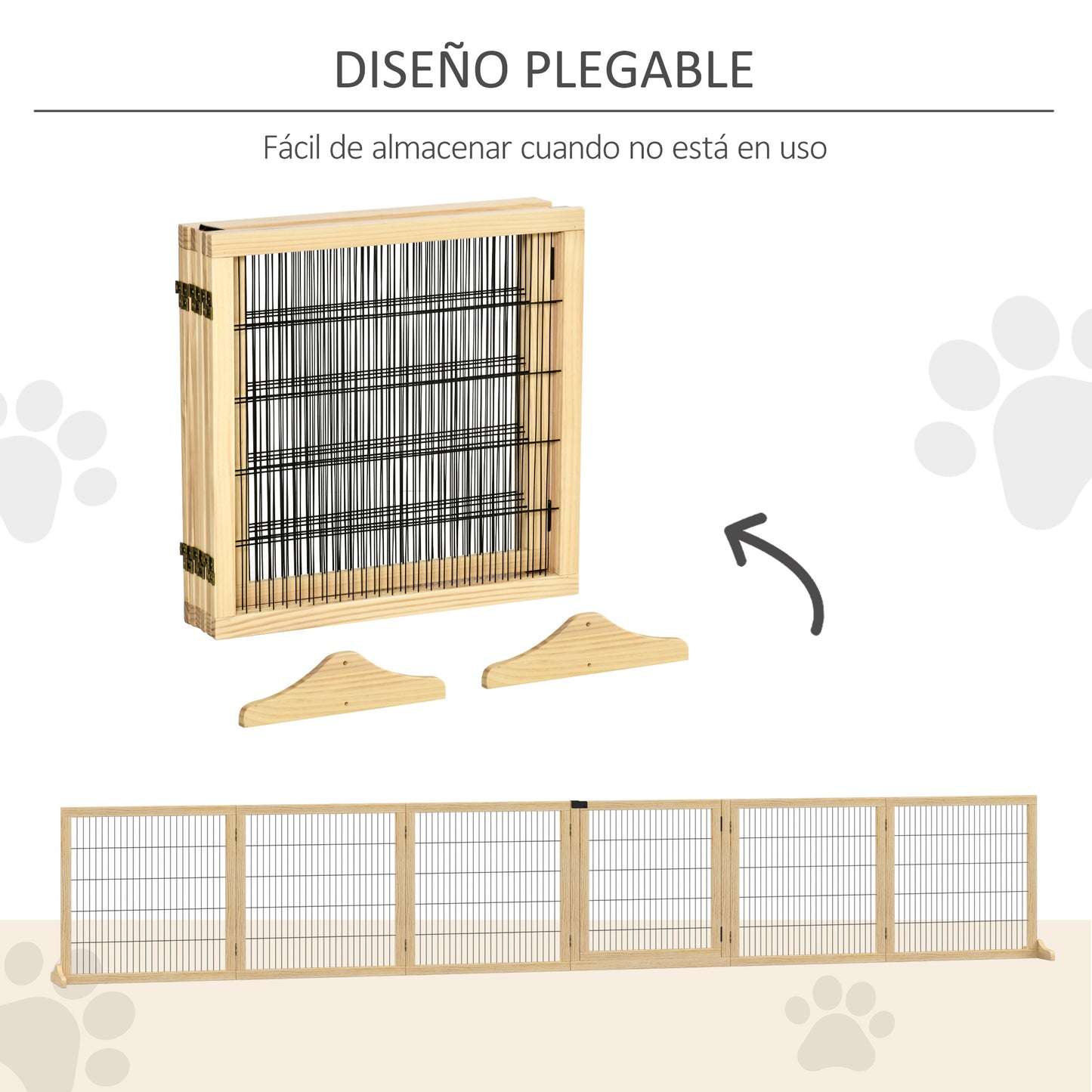 Pawhut Barrera De Seguridad Para Perros Plegable De Madera Con Soporte De Pie_5