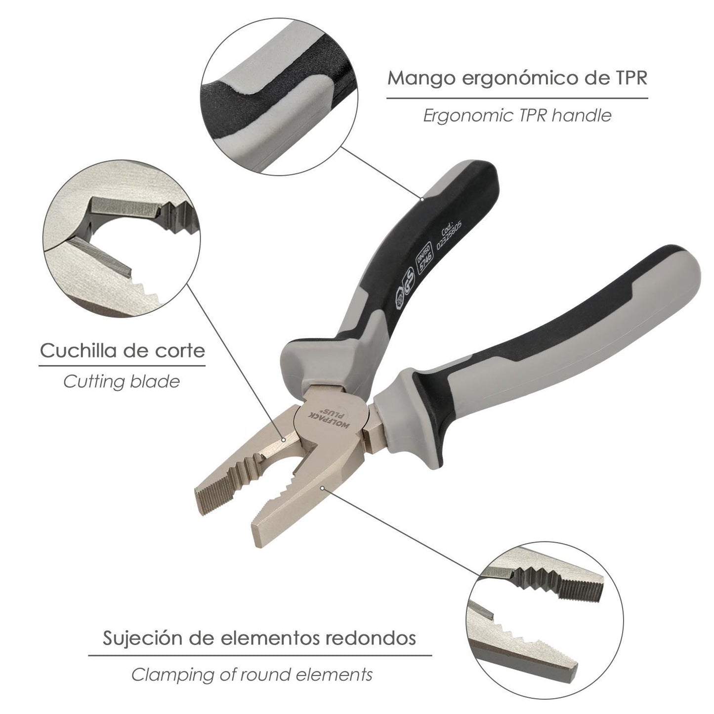 Alicates Universales 180 Mm. Acero Cromo Vanadio Din-iso 5746