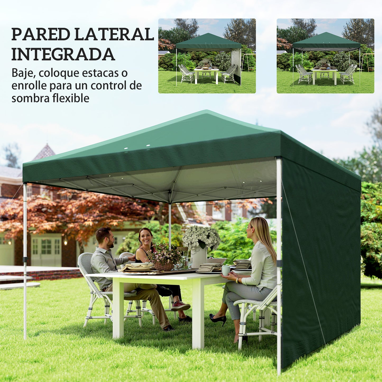 Outsunny Carpa Plegable Pop-up 3x3 M Con Pared Upf50+ Altura Ajustable Verde_5