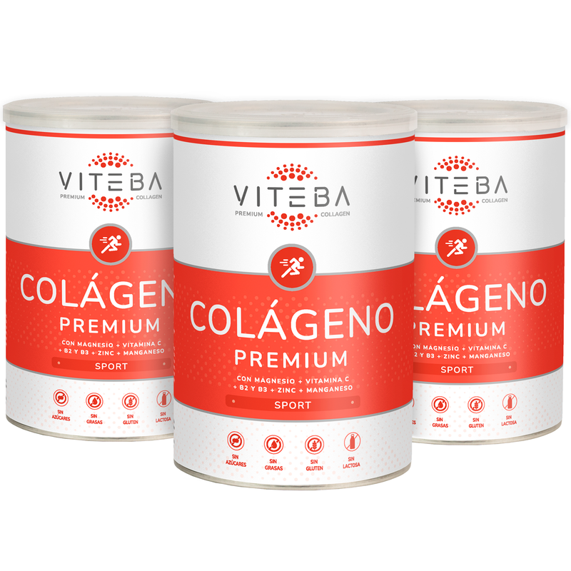Pack 3 botes Colágeno Hidrolizado Viteba Sport 330 g x 3 + Vit. C + B2 + B3 + Magnesio + Manganeso │ SIN sabor NI olor