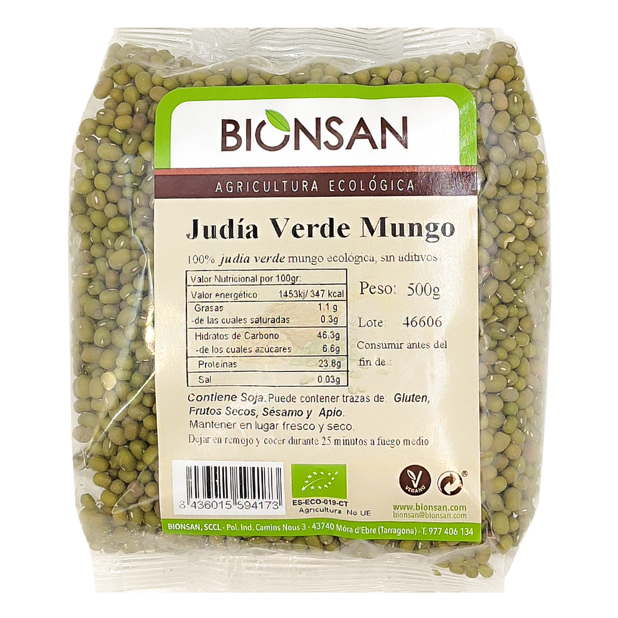 Judía Verde Mungo Ecológica En Grano 500gr